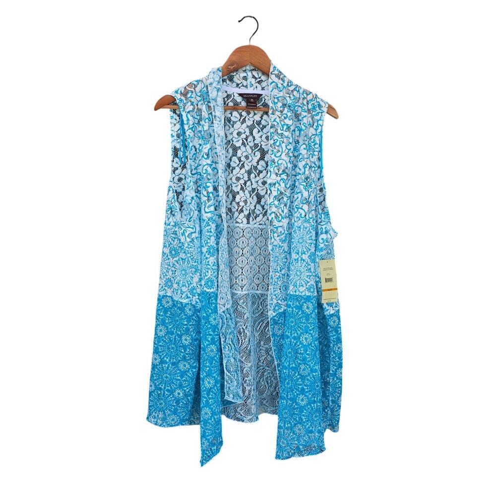 Multiples Open Front Mesh Cardigan Blue Size 3X NWT